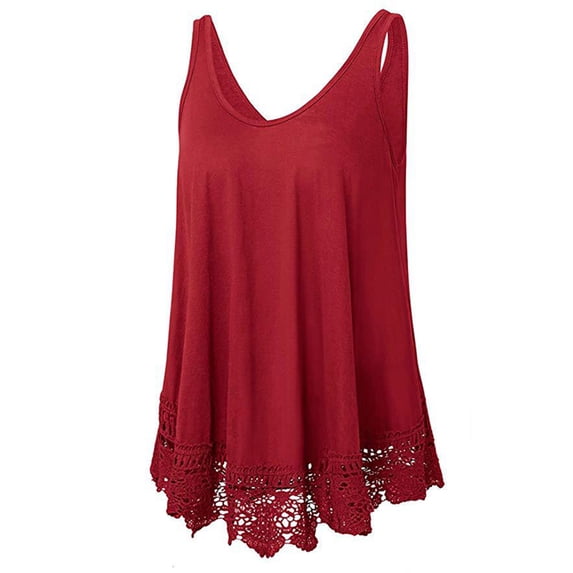 Frontwalk Ladies Hawaiian Lace Splicing Tops Sleeveless Bohemian Tank Top Women Scoop Neck Vaction Blouse
