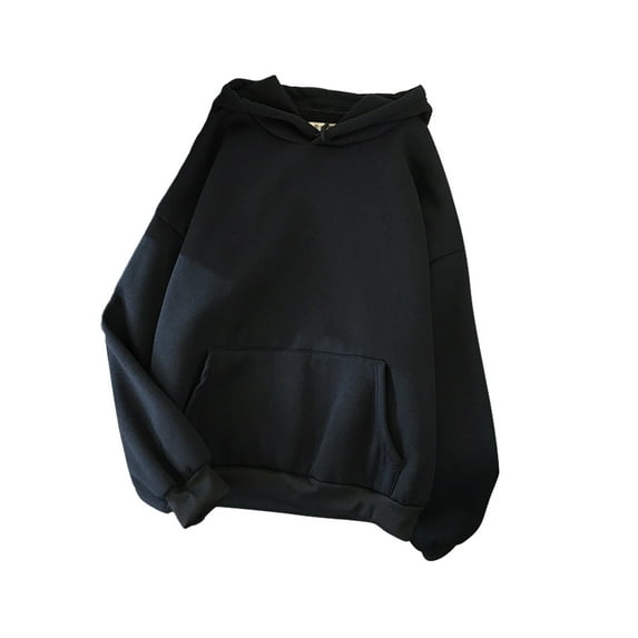 Frontwalk Ladies Hoodies Fleece Hooded Tops Long Sleeve Sweatshirt Women Comfy Pullover Solid Color Black S