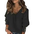 thumbnail image 1 of Frontwalk Ladies Knitwear Buttons Decor Tunic Blouse Long Sleeve Loose Knit Tops Women Baggy Loungewear Pullover Black 4XL, 1 of 2