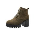 thumbnail image 1 of Frontwalk Ladies Leather Boot Lace Up Booties Casual Ankle Boots Work Fashion Winter Shoes Womens Chunky Heel Army Green 7.5, 1 of 9