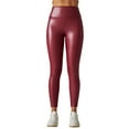 thumbnail image 1 of Frontwalk Ladies Leggings Slim Leg PU Pant Solid Color Faux Leather Pants Women Sexy Tights High Waisted Red L, 1 of 9