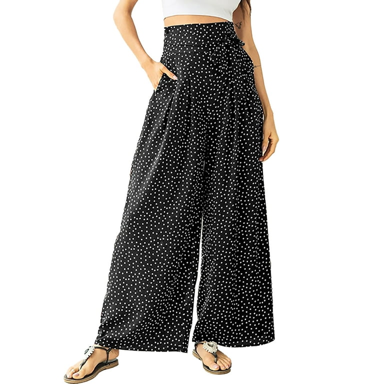 Frontwalk Ladies Loose High Waist Trousers Polka Dot Comfy Bottoms