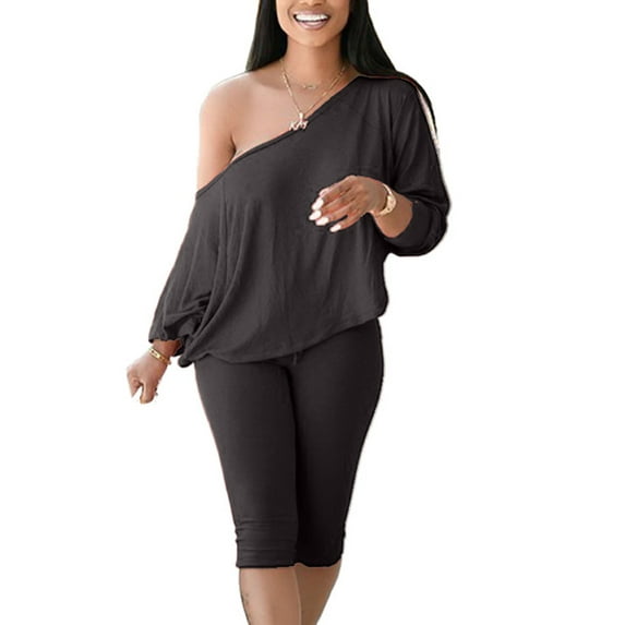 Frontwalk Ladies Loungwear Drawstring Nightwear Elastic Waist Sleepwear Women 2 Piece Outfits Lounge Sets Tops And Shorts Pjs Black 4XL