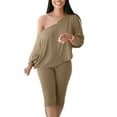thumbnail image 1 of Frontwalk Ladies Loungwear Drawstring Nightwear Elastic Waist Sleepwear Women 2 Piece Outfits Lounge Sets Tops And Shorts Pjs Dark Brown XS, 1 of 4