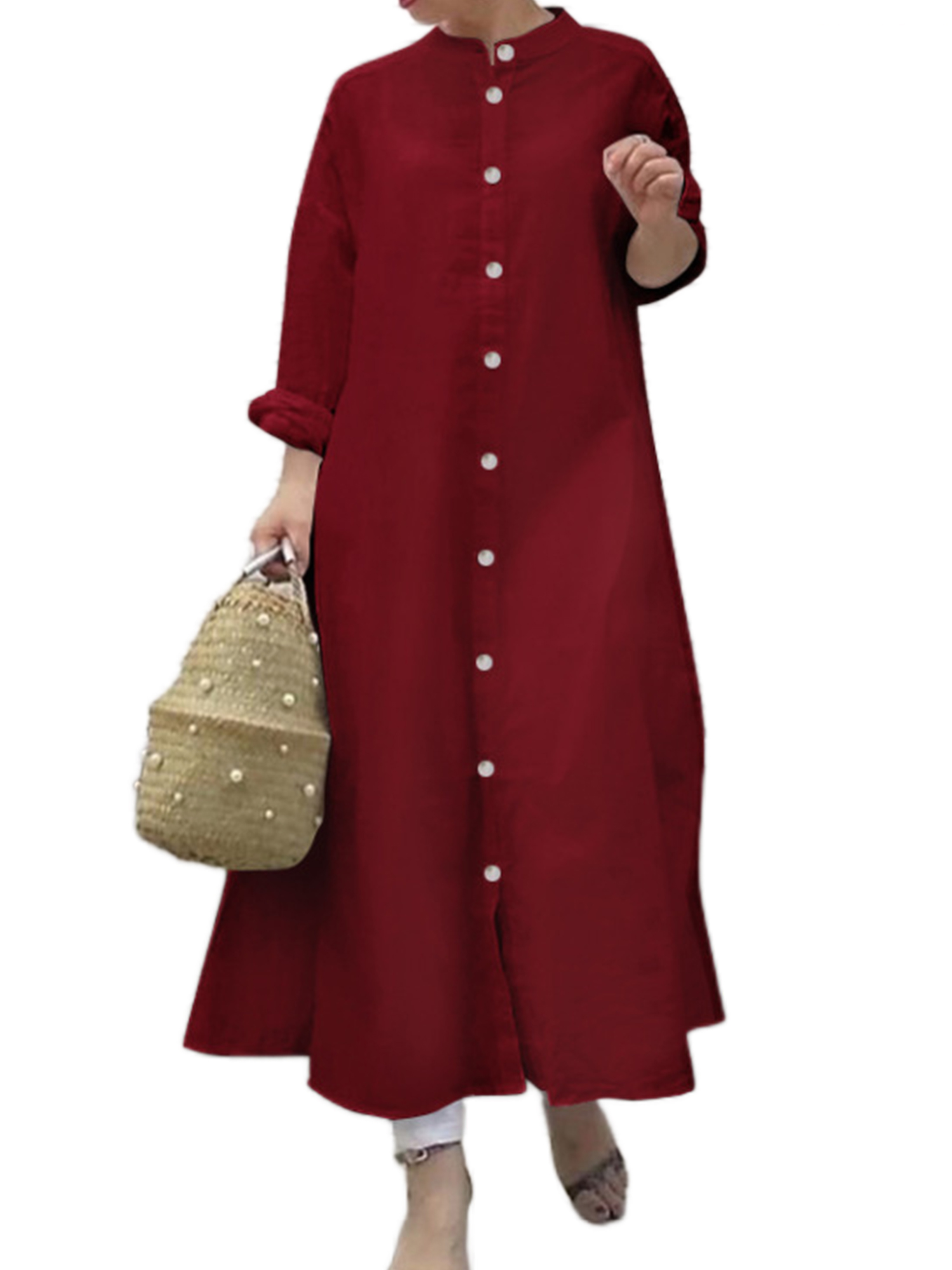 Frontwalk Ladies Maxi Dresses Long Sleeve Dress V Neck Party Casual