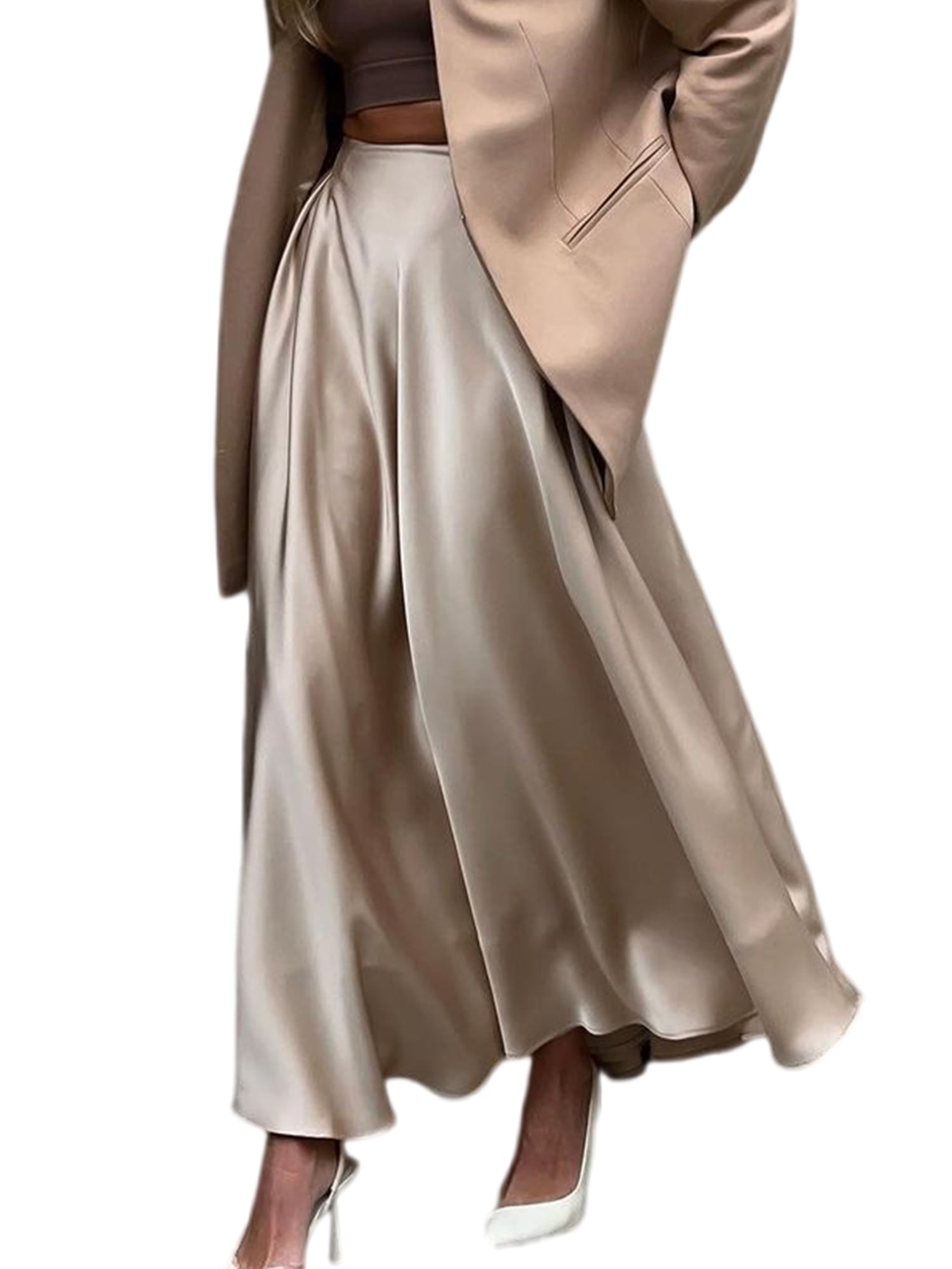 Frontwalk Ladies Maxi Skirts Swing Long Skirt A line Women Boho High Waist Khaki M Walmart