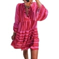thumbnail image 1 of Frontwalk Ladies Mini Dresses V Neck Summer Beach Sundress Striped Short Dress Party Ruched Long Pink M, 1 of 2