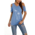 thumbnail image 1 of Frontwalk Ladies Off Shoulder Ruffled T Shirt V Neck Loose T-shirt Dandelion Print Dailywear Tee Light Blue S, 1 of 3