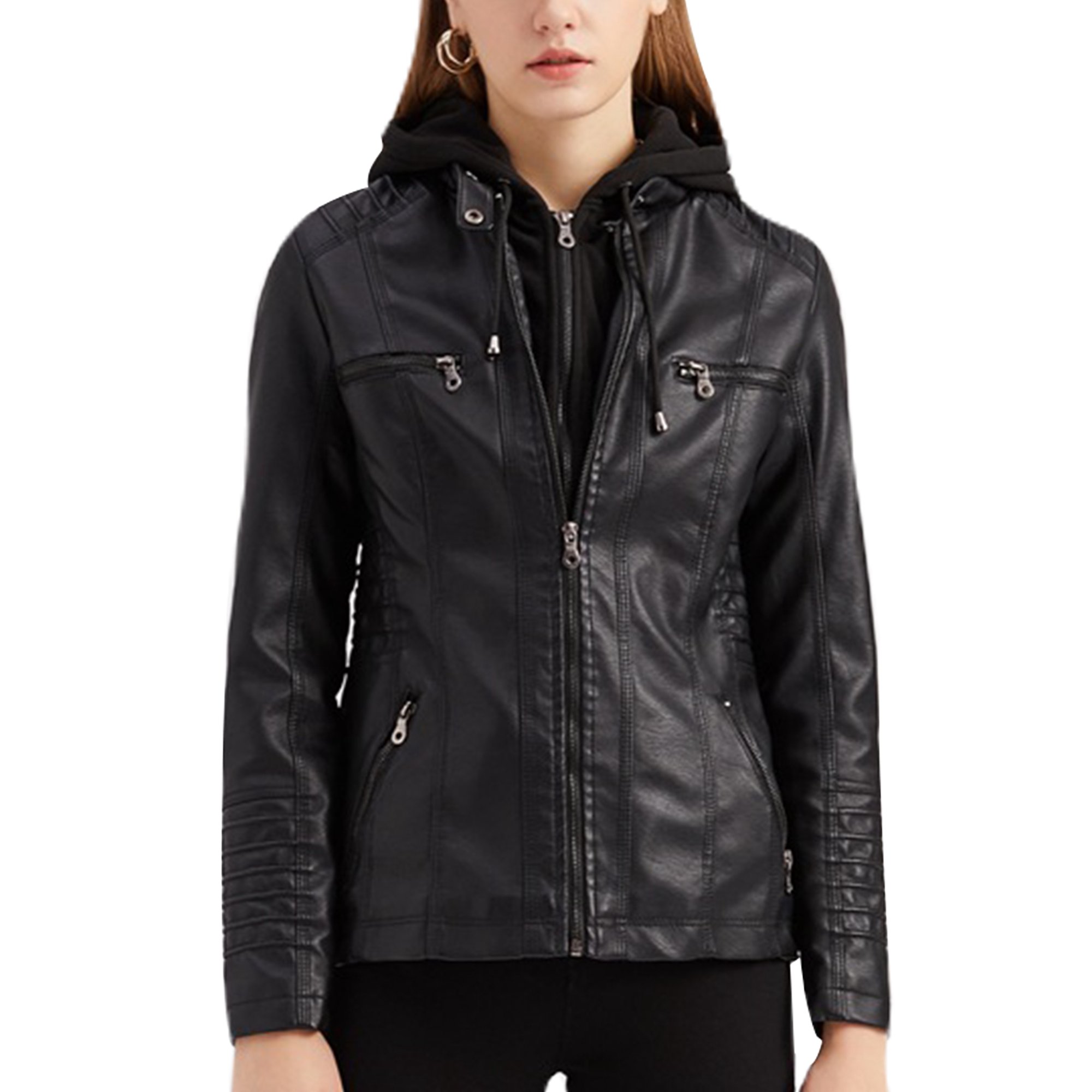 Frontwalk Ladies Outwear Faux Leather Jacket Long Sleeve Coat