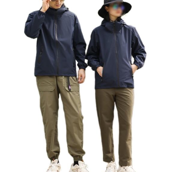 Frontwalk Ladies Overcoat Stand Up Collar Hooded Jacket Full Zip Parka Coat Outdoor Windproof Outwear Solid Color Navy Blue 2XL