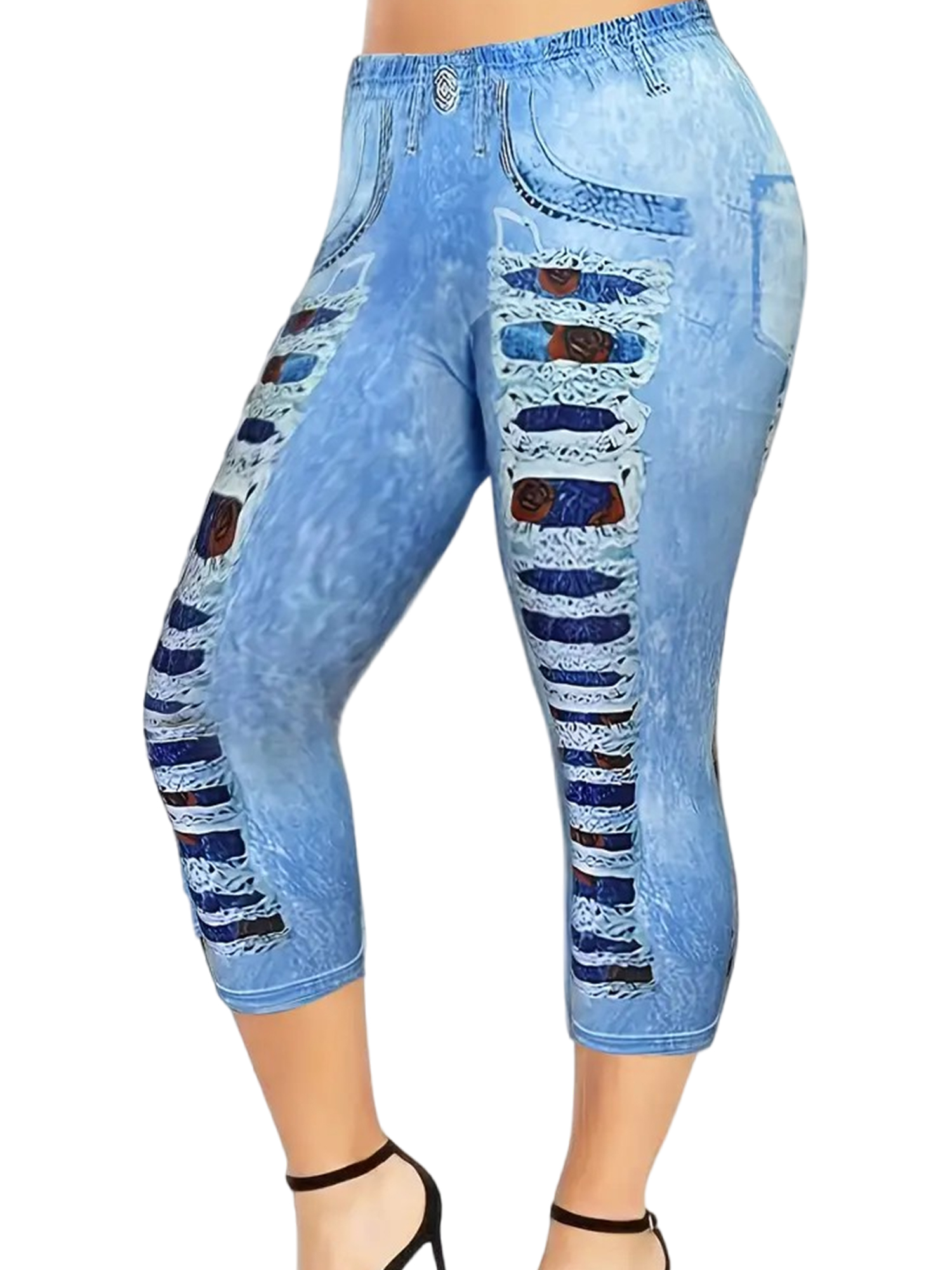 Frontwalk Ladies Plus Size Capri Leggings Tummy Control Oversized Faux