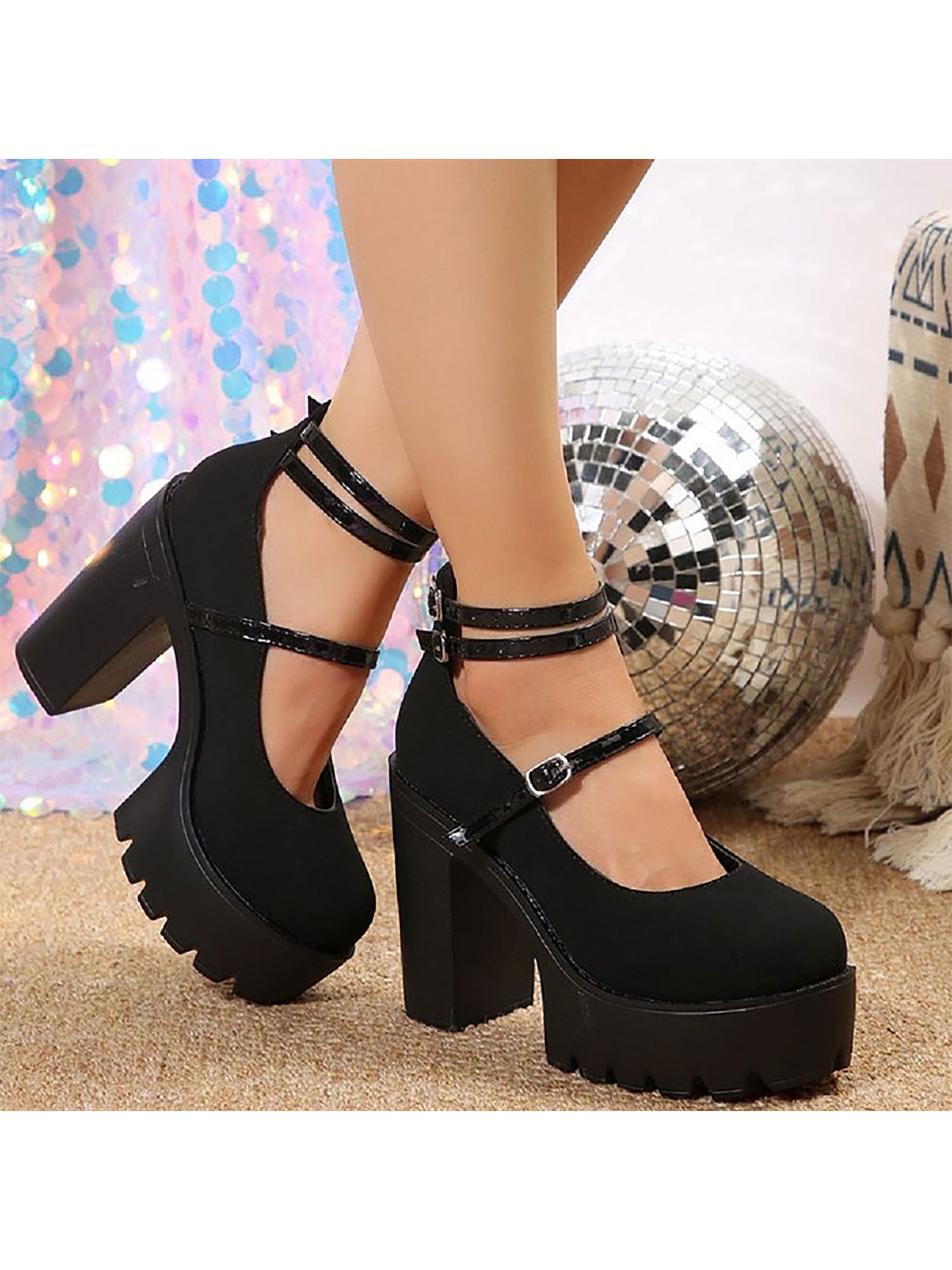 Frontwalk Ladies Pumps Ankle Strap Dress Shoes Chunky Block Heel Formal ...