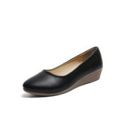 Frontwalk Ladies Pumps Shoes Slip On Wedges Round Toe Casual Shoe Walking Dress Womens Low Heel Black 7.5