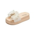 thumbnail image 1 of Frontwalk Ladies Sandals Non-slip Slippers Anti-slip Flats Summer Cool Clogs Women Slip On Shoes 778 Double Buckle Bow 5CM Thickened Bottom Beige 7.5, 1 of 6