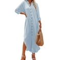 thumbnail image 1 of Frontwalk Ladies Shirt Dress Button Down Summer Beach Sundress Long Sleeve Maxi Dresses Women Kaftan Solid Color Sky Blue L, 1 of 3