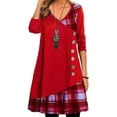 thumbnail image 1 of Frontwalk Ladies Short Dresses Long Sleeve Mini Dress Plaid Stitched Party Sexy V Neck Red M, 1 of 2