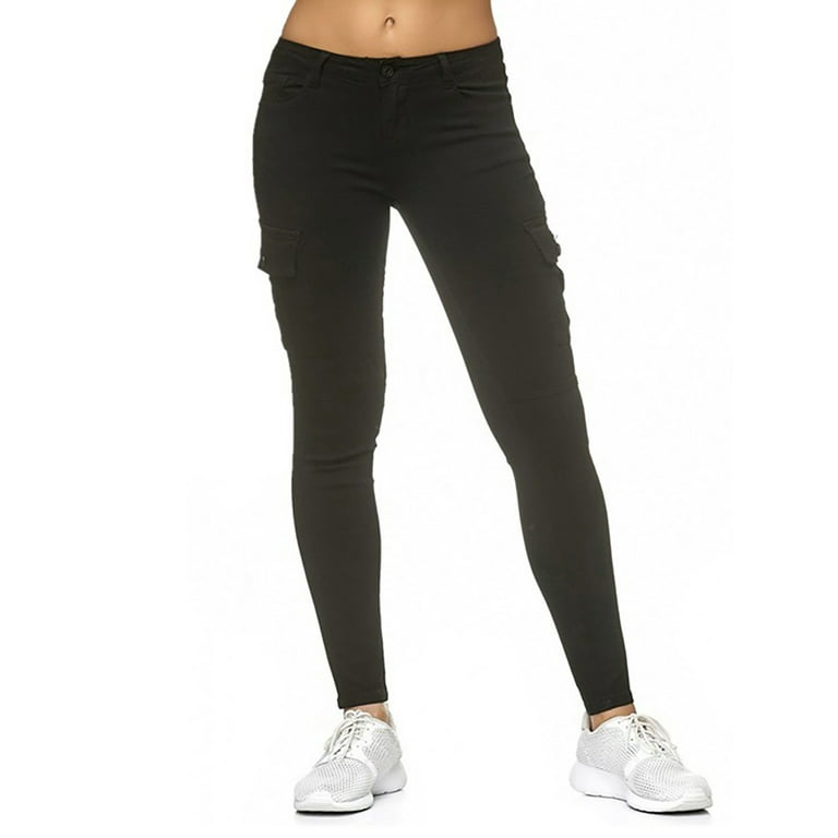 Frontwalk Ladies Skinny Zipper Jeans Button Fashion Leggings Women Solid  Color Vacation Bottoms Black 3XL