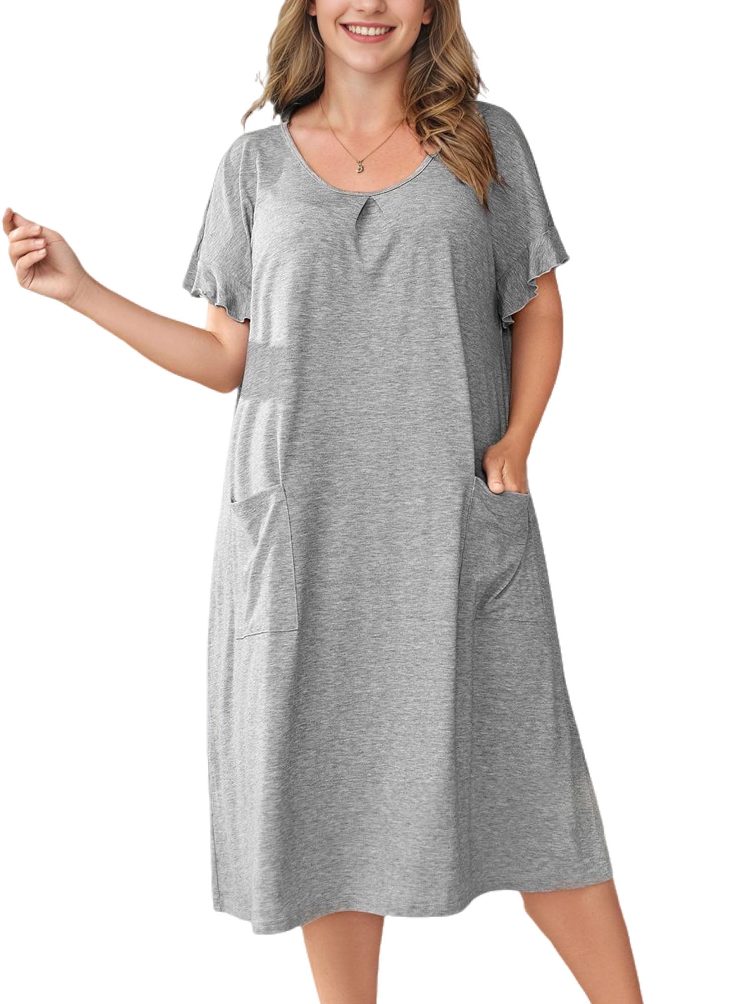 Frontwalk Ladies Sleep Shirts Plus Size Night Gowns Short Sleeve ...