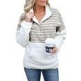 thumbnail image 1 of Frontwalk Ladies Soft Striped Jumper V Neck Leisure Tunic Tops Long Sleeve Fall Sweatshirt Light Coffee S, 1 of 2