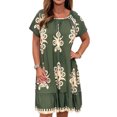 thumbnail image 1 of Frontwalk Ladies Summer Midi Dress Crew Neck Swing Dresses Boho Sundress Womens Fashion Short Sleeves Nightdress Crystal Green XL, 1 of 3