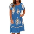 thumbnail image 1 of Frontwalk Ladies Summer Midi Dress Crew Neck Swing Dresses Boho Sundress Womens Fashion Short Sleeves Nightdress Gemstone Orchid L, 1 of 3