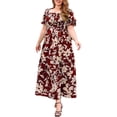 thumbnail image 1 of Frontwalk Ladies Sundress Ruffle Short Sleeve Summer Maxi Dresses Flowy Long Dress Women Casual Loose Floral Bohemian Plus Size Red 4XL, 1 of 6