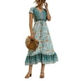 thumbnail image 1 of Frontwalk Ladies Sundress Short Sleeve Maxi Dresses Tunic Long Dress Boho Loose V Neck Green XXL, 1 of 4