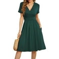 thumbnail image 1 of Frontwalk Ladies Sundress Short Sleeve Swing Dresses V Neck Summer Midi Dress Women Kaftan With Pocket Dark Green S, 1 of 4