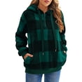 thumbnail image 1 of Frontwalk Ladies Sweatshirt Fluffy Hooded Tops Long Sleeve Hoodies Women Casual Pullover Plaid Green M, 1 of 4