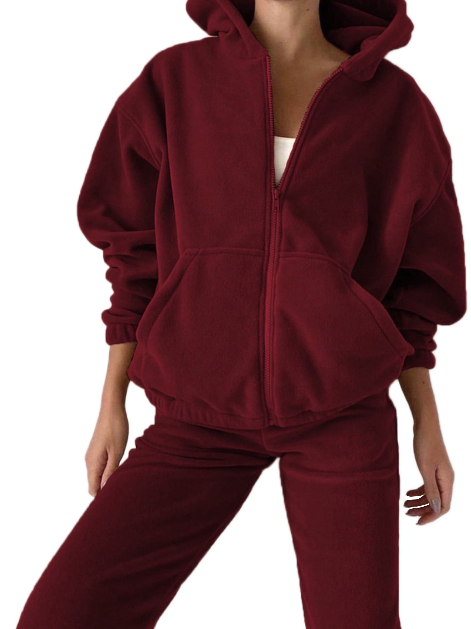 Frontwalk Ladies Sweatsuits Elastic Waist Two Piece Outfit Long Sleeve