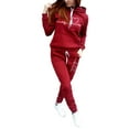 thumbnail image 1 of Frontwalk Ladies Sweatsuits Long Sleeve Tracksuit Sets Drawstring 2 Piece Outfits Women Loose Fit Hoodies And Sweatpants Hooded Jogger Set Red M, 1 of 2