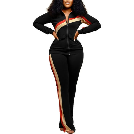 Frontwalk Ladies Sweatsuits Pocket Jogger Sets Elastic Waist Tracksuit Set Women Loose Fit Two Piece Outfit Solid Color Sweatshirt And Sweatpant Black M