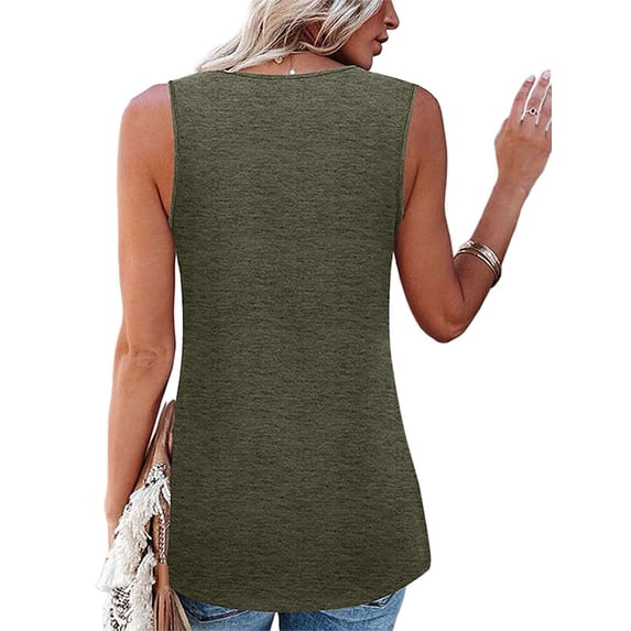 Frontwalk Ladies T Shirts Sleeveless Tank Tops Solid Color Vest Vaction Ruched Tee Plain Blouse Army Green XXL