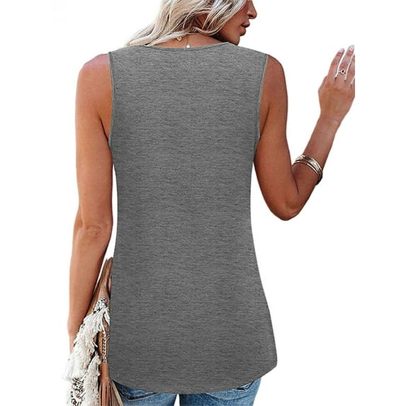 Frontwalk Ladies T Shirts Sleeveless Tank Tops Solid Color Vest Vaction Ruched Tee Plain Blouse Light Gray S