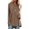 thumbnail image 1 of Frontwalk Ladies T-shirt Solid Color T Shirt Crew Neck Tee Work Casual Pullover Long Sleeve Tunic Blouse Khaki 4XL, 1 of 7