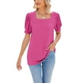 thumbnail image 1 of Frontwalk Ladies T-shirt Square Neck T Shirt Short Sleeve Summer Tops Women Casual Tunic Blouse Button Pullover Rose Red L, 1 of 4