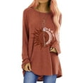 thumbnail image 1 of Frontwalk Ladies Tee Printed T-shirt Crew Neck T Shirt Work Loose Pullover Long Sleeve Tunic Blouse Brown S, 1 of 3