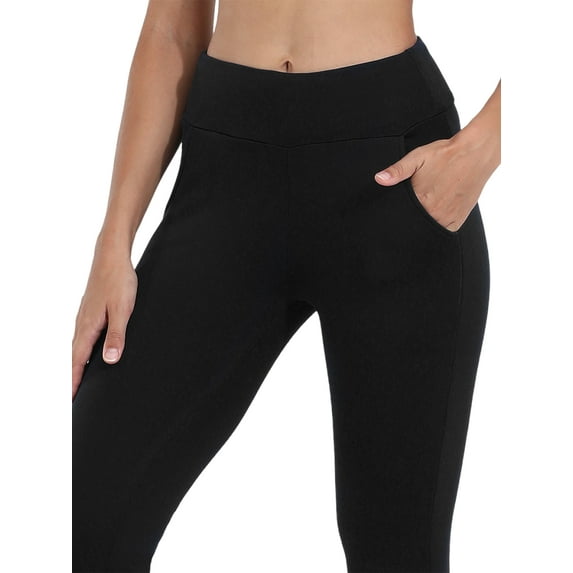 Frontwalk Ladies Thermal Legging Pants Tummy Control Thick Tights High Waisted Fleece Lined Leggings Women Stretchy Solid Color Black with Pocket XS