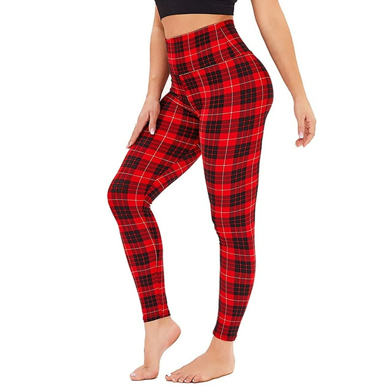 Frontwalk Ladies Tight High Waist Yoga Leggings Plaid Printed Stretchy  Tights Women Color Stitching Jogging Pants 
