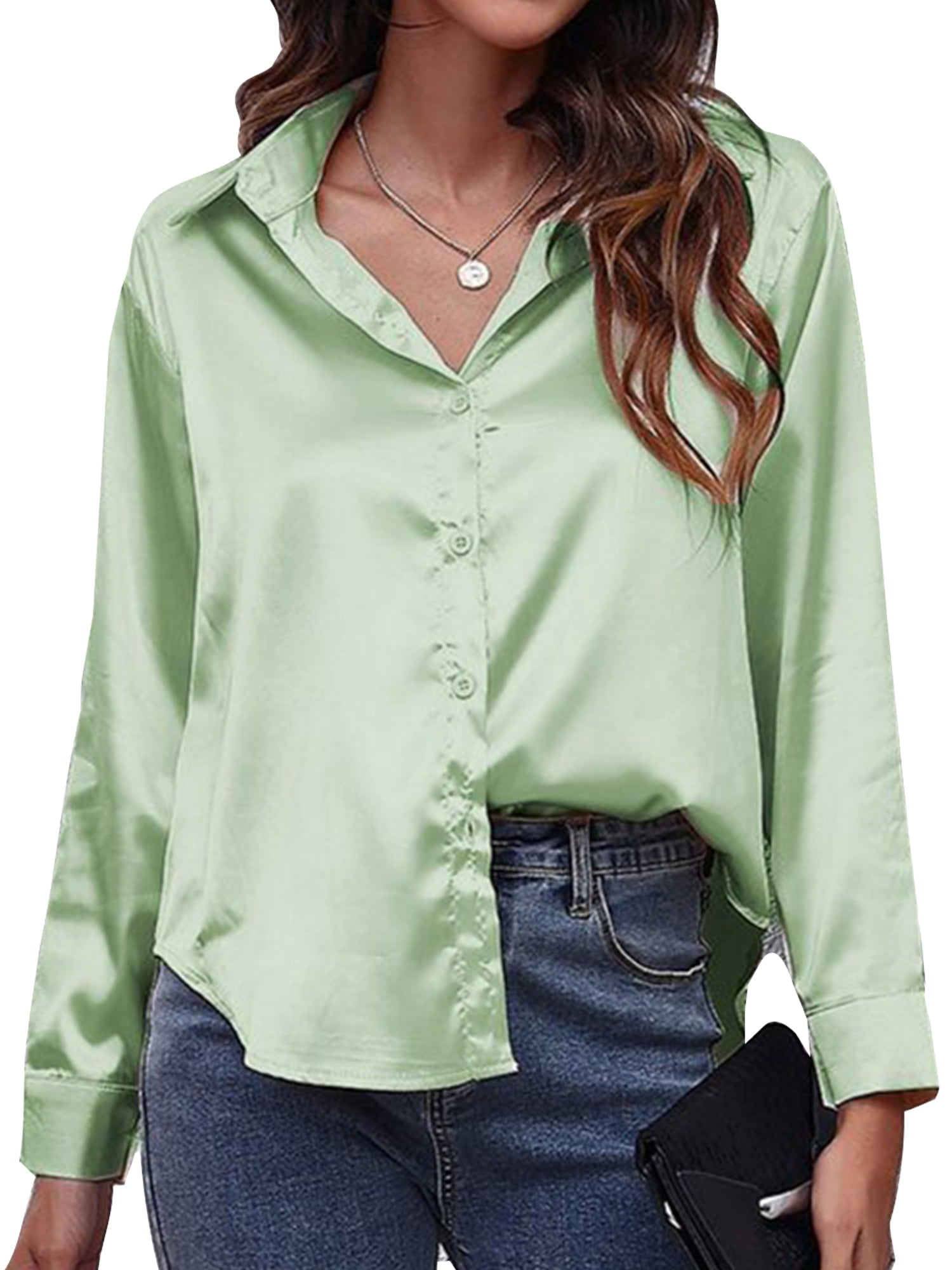 Frontwalk Ladies Fall Button Down Tops Elegant Blouse Women Baggy Office  Tunic Shirt With Pocket Brown M 