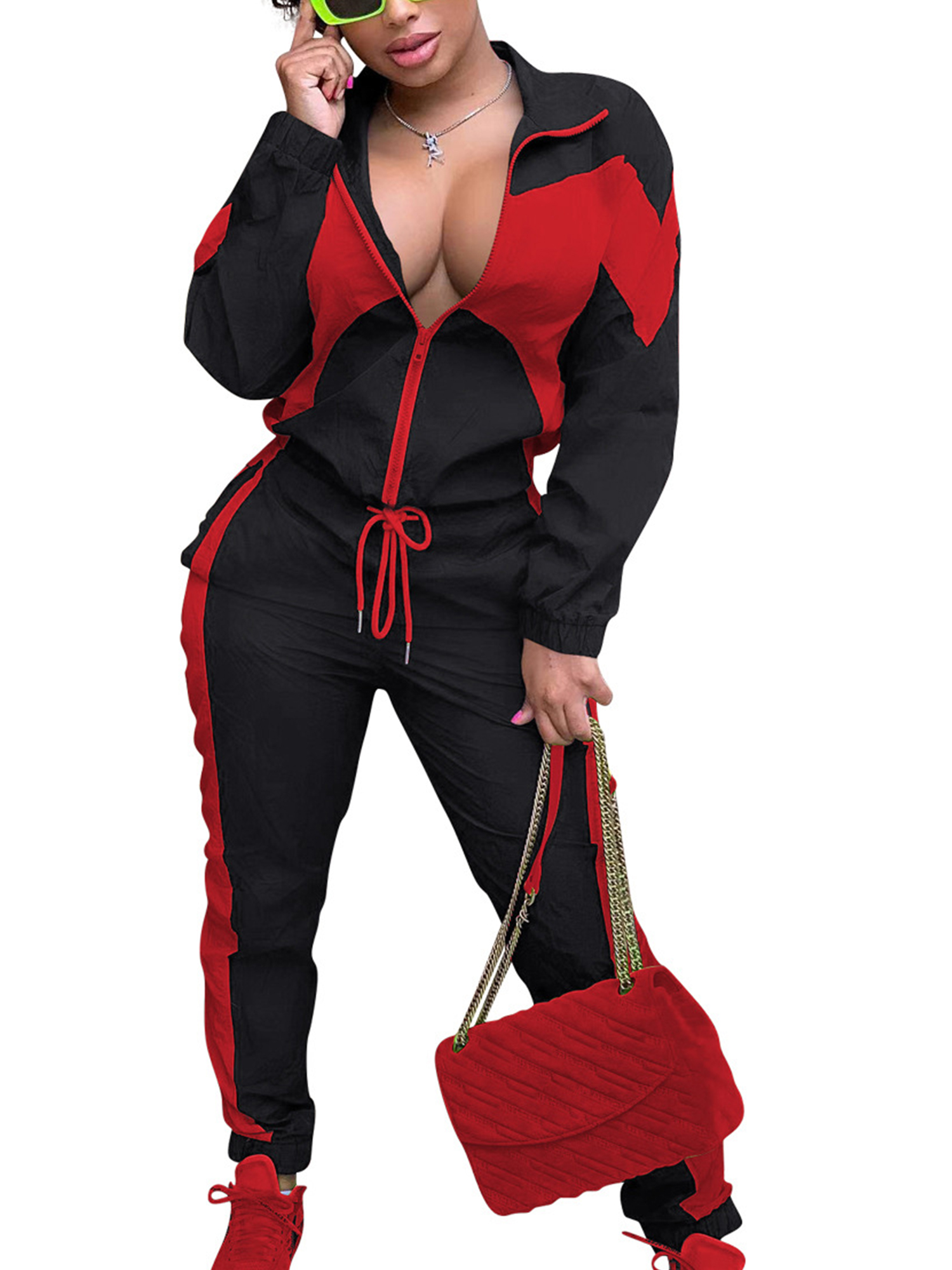 Frontwalk Ladies Tracksuit Set Zip Up Sweatsuits Long Sleeve Jogger