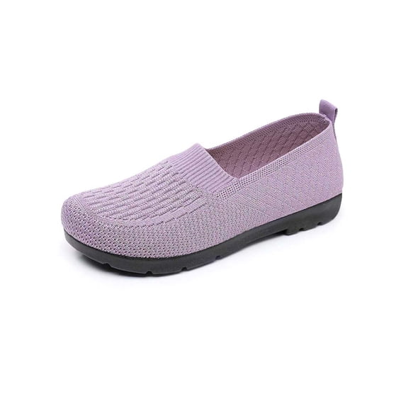 Frontwalk Ladies Trainers Slip On Walking Shoe Mesh Casual Shoes Work Breathable Loafers Womens Knit Upper Flats Purple 9