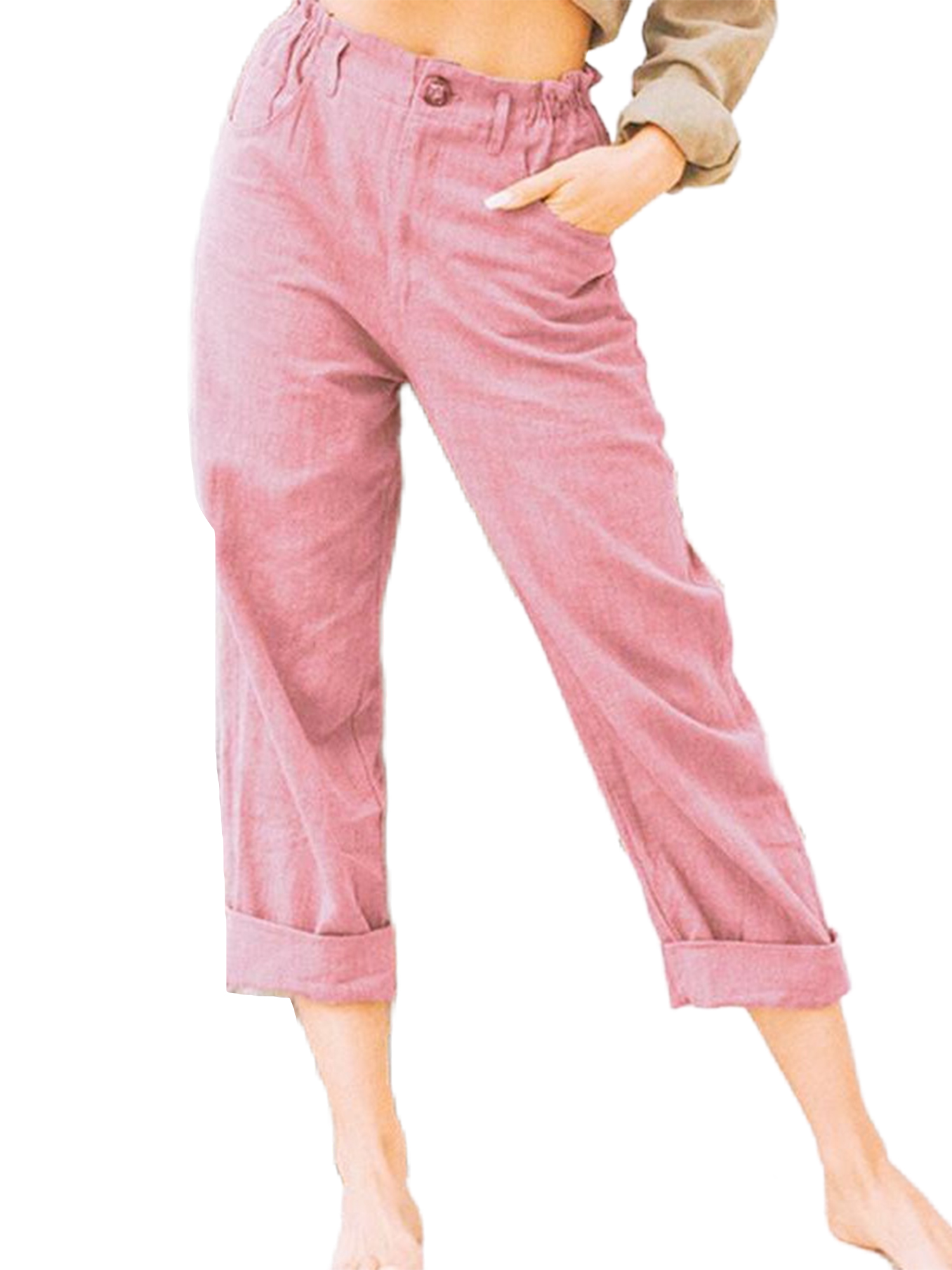 Frontwalk Ladies Trousers Elastic Waist Pants Solid Color Bottoms ...