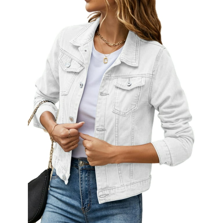 Frontwalk Ladies Trucker Coats Button Down Denim Jacket Long