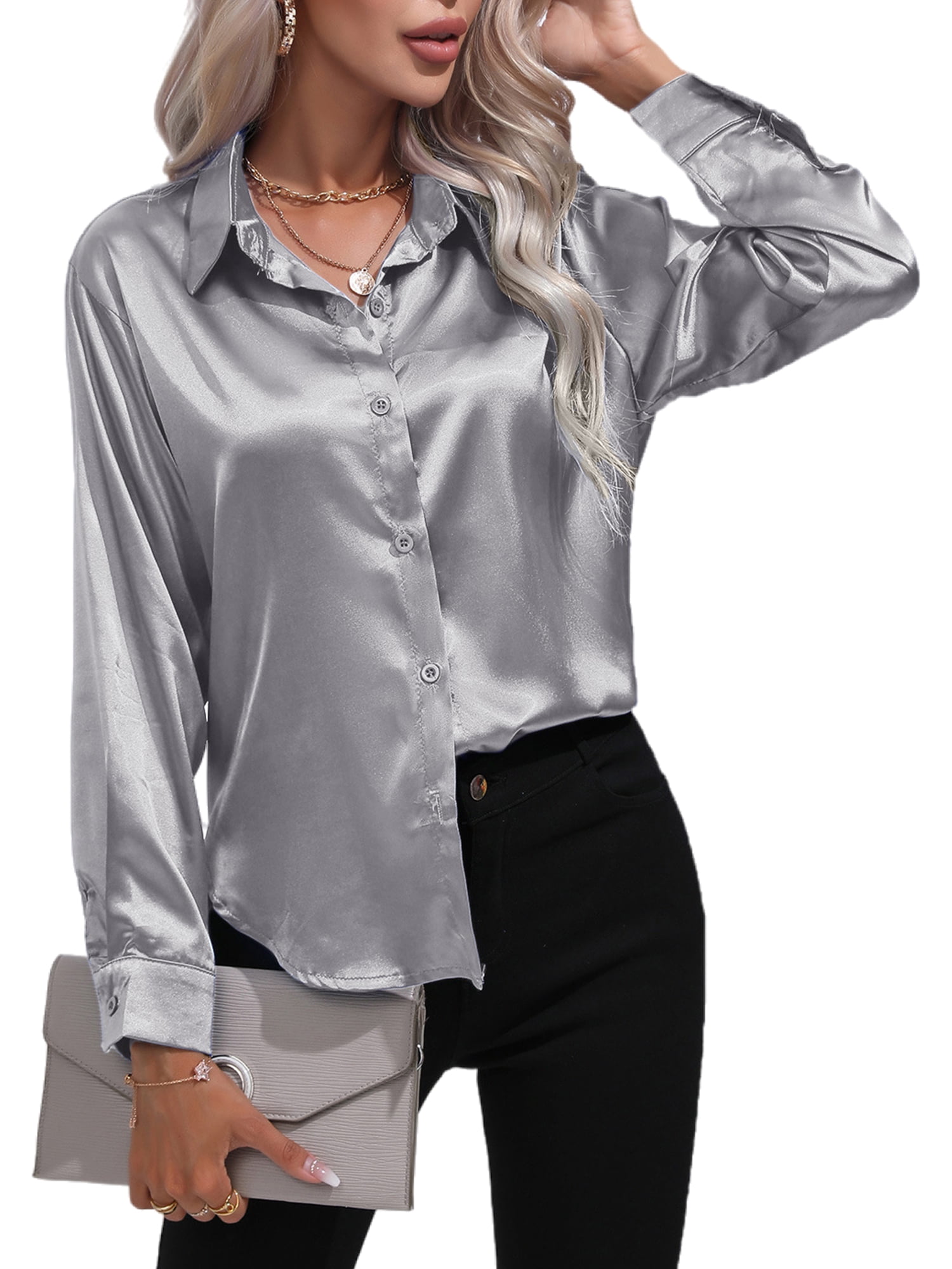 Frontwalk Ladies Tunic Tops Long Sleeve Blouse Lapel Shirts Women