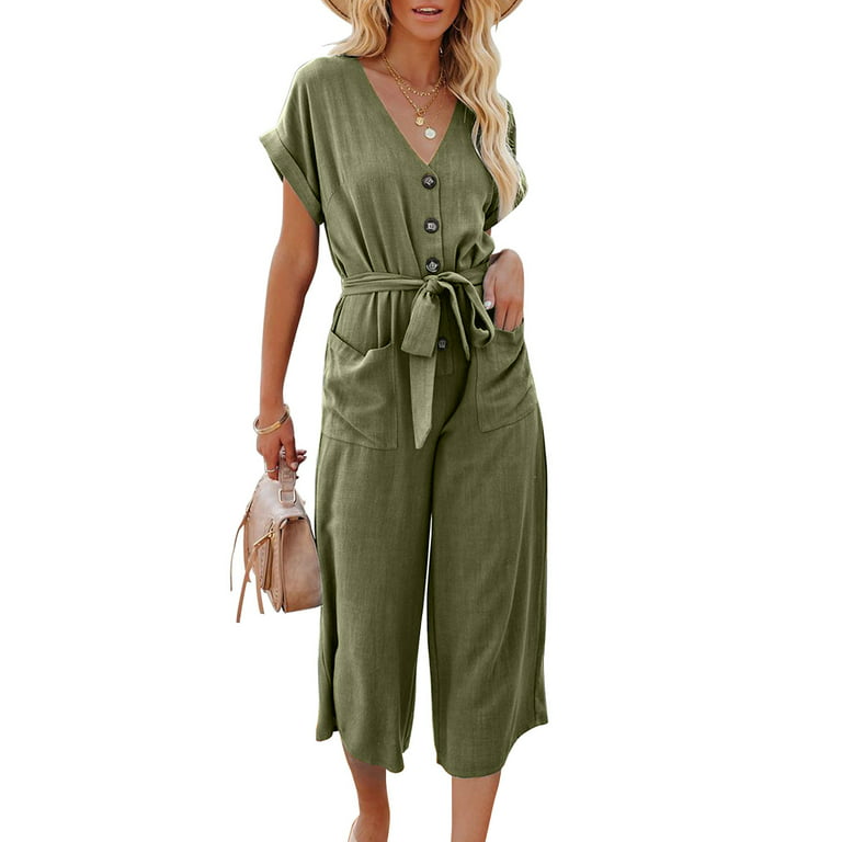 Frontwalk Ladies Wide Leg Overalls Jumpsuit Button Loose Rompers
