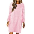 thumbnail image 1 of Frontwalk Lady Furry Crewneck Loose Long Pullover Sweater Dress Long Sleeve Casual Tunic Blouse Autumn Tops Sweatshirts for Women, 1 of 2