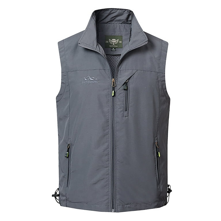 Frontwalk Lightweight Fall Zip Up Vest for Men Fashion Stand Collar Waistcoat Fishing Regular Fit Jackets Vest with Pockets Grey XL, Men's, Green