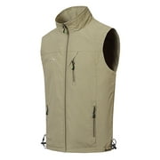 Frontwalk Lightweight Fall Zip Up Vest for Men Fashion Stand Collar Waistcoat Fishing Regular Fit Jackets Vest With Pockets Khaki L