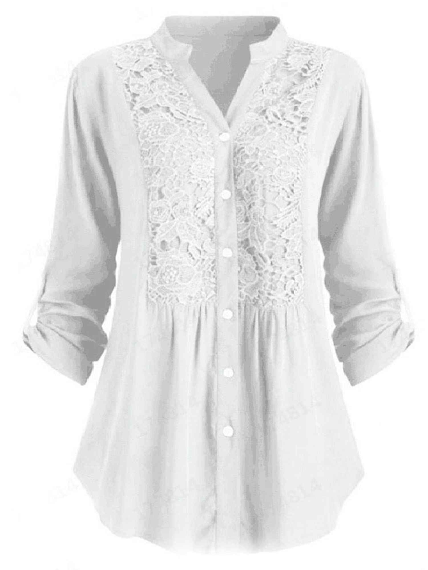 Frontwalk Long Sleeve Dressy Blouse for Women Elegant Button Lace V ...